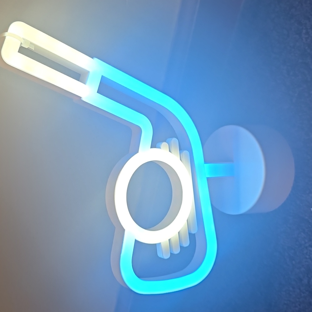 New Neon LED‎ Blue White Hockey Stick Ball Light 10 Inches Tall Battery Operated